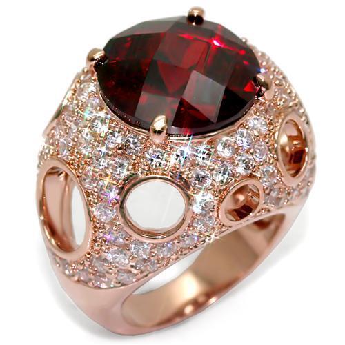 LO1507 - Rose Gold Brass Ring with AAA Grade CZ in Garnet