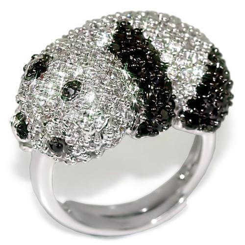 LO1515 - Rhodium + Ruthenium Brass Ring with AAA Grade CZ in Black Diamond