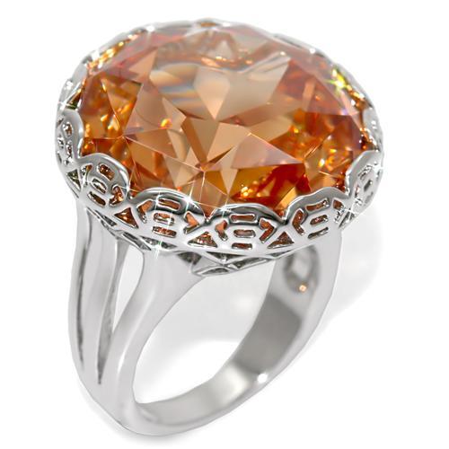 LO1526 - Rhodium Brass Ring with AAA Grade CZ in Champagne