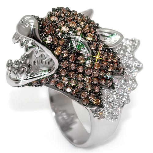 LO1529 - Rhodium + Ruthenium Brass Ring with AAA Grade CZ in Multi Color