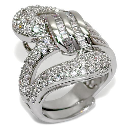 LO1537 - Rhodium Brass Ring with AAA Grade CZ in Clear