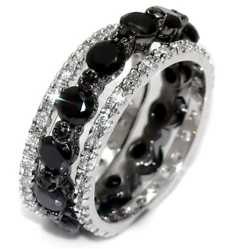 LO1542 - Rhodium + Ruthenium Brass Ring with AAA Grade CZ in Black Diamond