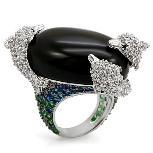 LO1547 - Rhodium + Ruthenium Brass Ring with AAA Grade CZ in Multi Color