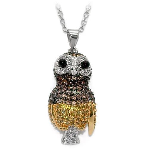 LO1554 - Rhodium+Gold+ Ruthenium Brass Chain Pendant with AAA Grade CZ in Multi Color