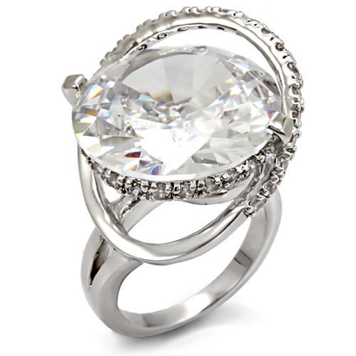 LO1561 - Rhodium Brass Ring with AAA Grade CZ in Clear