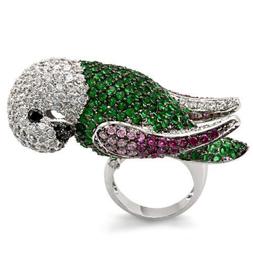 LO1562 - Rhodium + Ruthenium Brass Ring with AAA Grade CZ in Multi Color