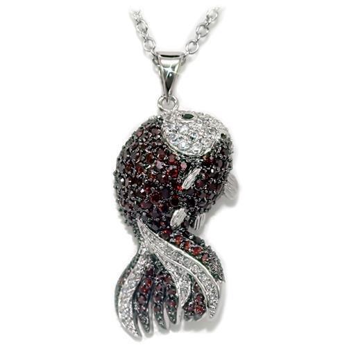 LO1564 - Rhodium + Ruthenium Brass Chain Pendant with AAA Grade CZ in Multi Color
