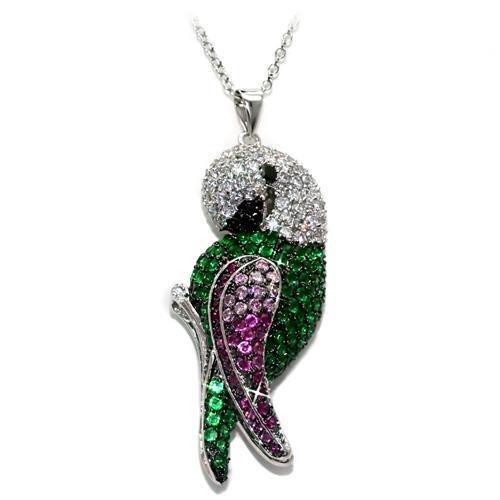 LO1570 - Rhodium + Ruthenium Brass Chain Pendant with AAA Grade CZ in Multi Color