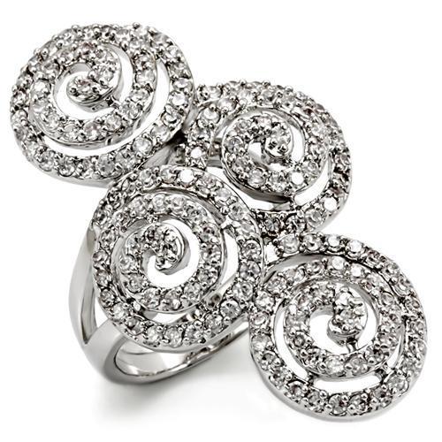 LO1590 - Rhodium Brass Ring with AAA Grade CZ in Clear