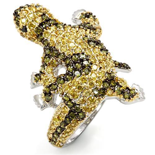 LO1591 - Gold+Ruthenium Brass Ring with AAA Grade CZ in Multi Color