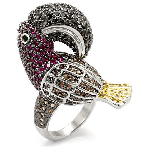 LO1592 - Rhodium+Gold+ Ruthenium Brass Ring with AAA Grade CZ in Multi Color