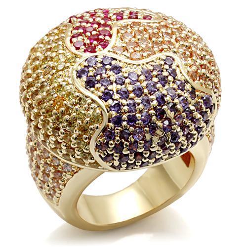 LO1598 - Imitation Gold Brass Ring with AAA Grade CZ in Multi Color