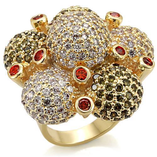 LO1600 - Imitation Gold Brass Ring with AAA Grade CZ in Garnet