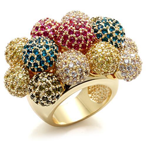 LO1604 - Imitation Gold Brass Ring with AAA Grade CZ in Multi Color