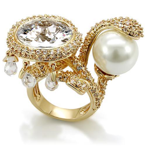 LO1607 - Imitation Gold Brass Ring with AAA Grade CZ in Clear
