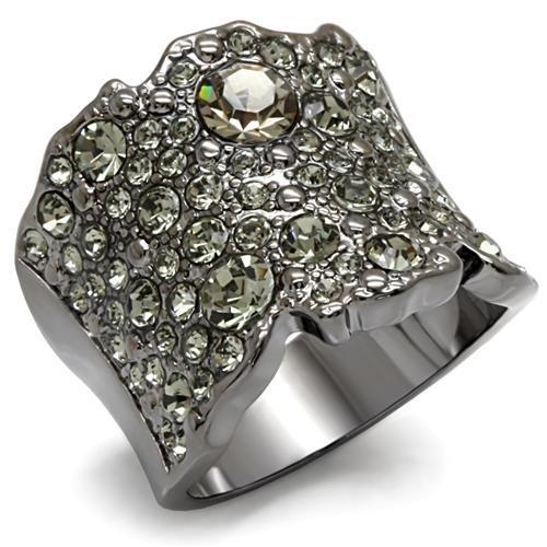LO1611 - TIN Cobalt Black Brass Ring with Top Grade Crystal in Black Diamond