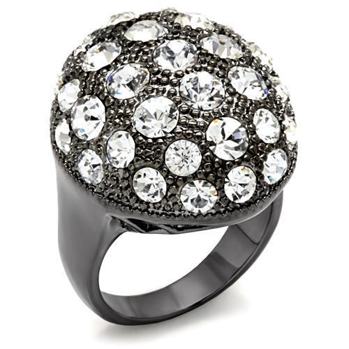 LO1612 - TIN Cobalt Black Brass Ring with Top Grade Crystal in Clear