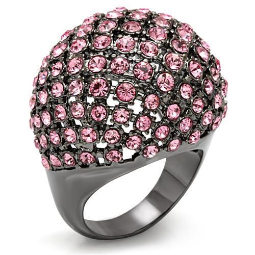 LO1615 - TIN Cobalt Black Brass Ring with Top Grade Crystal in Light Rose