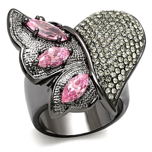 LO1620 - TIN Cobalt Black Brass Ring with AAA Grade CZ in Rose