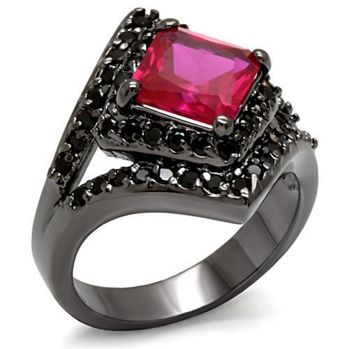 LO1621 - TIN Cobalt Black Brass Ring with AAA Grade CZ in Ruby