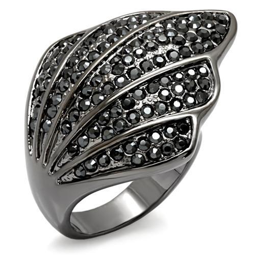 LO1624 - TIN Cobalt Black Brass Ring with Top Grade Crystal in Jet
