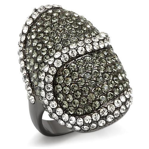 LO1626 - TIN Cobalt Black Brass Ring with Top Grade Crystal in Black Diamond