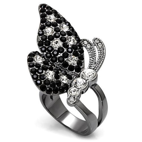LO1627 - TIN Cobalt Black Brass Ring with Top Grade Crystal in Multi Color
