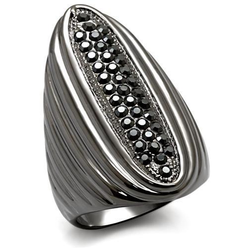 LO1628 - TIN Cobalt Black Brass Ring with Top Grade Crystal in Jet