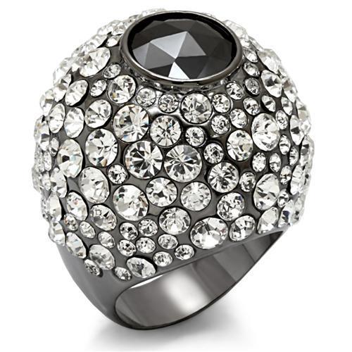 LO1629 - TIN Cobalt Black Brass Ring with AAA Grade CZ in Black Diamond