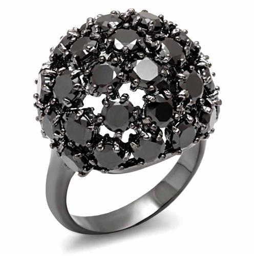 LO1631 - TIN Cobalt Black Brass Ring with AAA Grade CZ in Jet