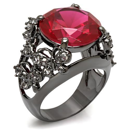 LO1633 - TIN Cobalt Black Brass Ring with AAA Grade CZ in Ruby