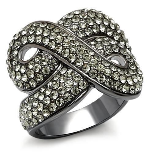 LO1634 - TIN Cobalt Black Brass Ring with Top Grade Crystal in Black Diamond