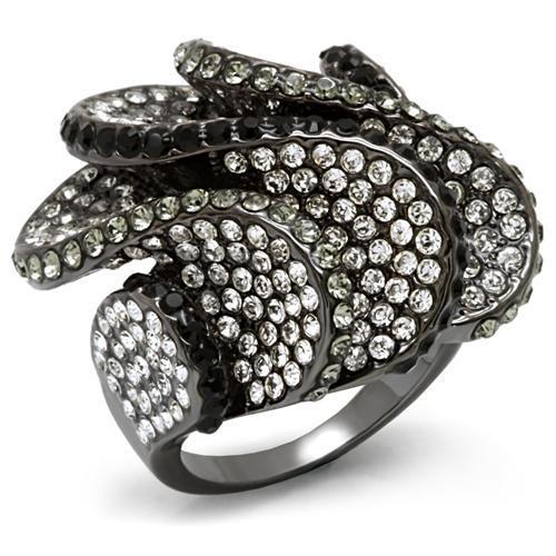 LO1635 - TIN Cobalt Black Brass Ring with Top Grade Crystal in Multi Color