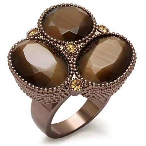 LO1640 - Chocolate Gold Brass Ring with Top Grade Crystal in Brown