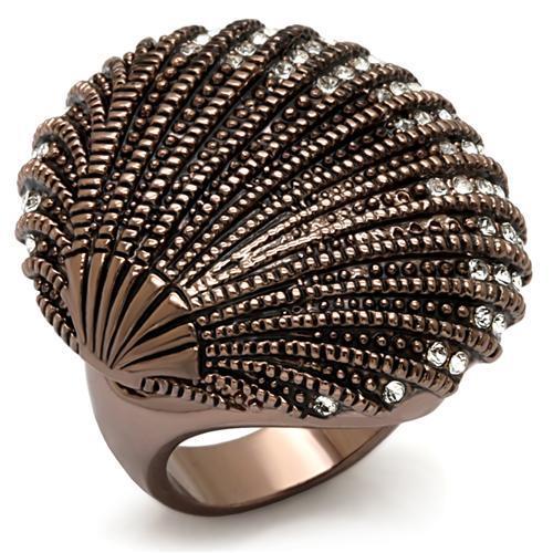 LO1651 - Chocolate Gold Brass Ring with Top Grade Crystal in Clear