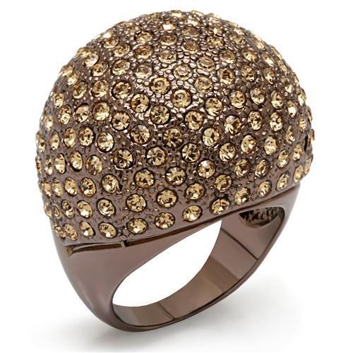 LO1652 - Chocolate Gold Brass Ring with Top Grade Crystal in Citrine Yellow