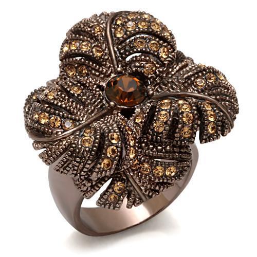 LO1655 - Chocolate Gold Brass Ring with Top Grade Crystal in Smoked Quartz
