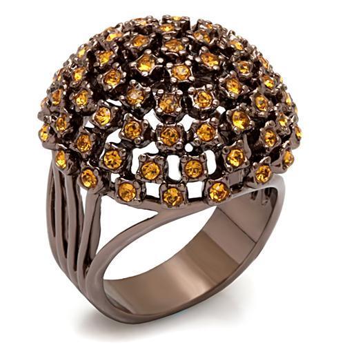 LO1665 - Chocolate Gold Brass Ring with Top Grade Crystal in Topaz