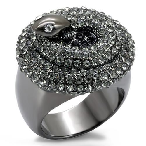 LO1675 - TIN Cobalt Black Brass Ring with Top Grade Crystal in Multi Color