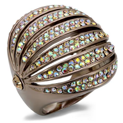 LO1685 - Chocolate Gold Brass Ring with Top Grade Crystal in Multi Color