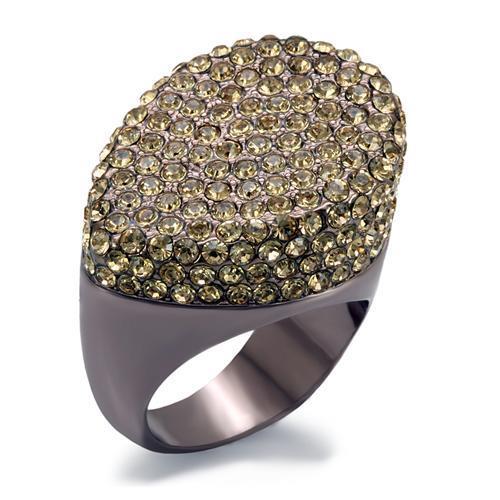 LO1693 - Chocolate Gold Brass Ring with Top Grade Crystal in Citrine Yellow
