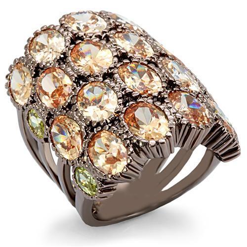 LO1696 - Chocolate Gold Brass Ring with AAA Grade CZ in Multi Color