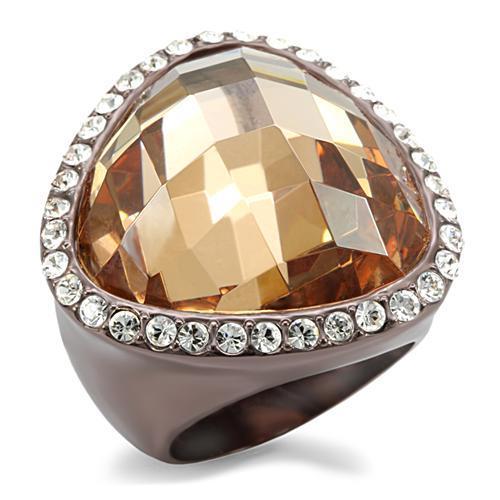 LO1697 - Chocolate Gold Brass Ring with AAA Grade CZ in Champagne