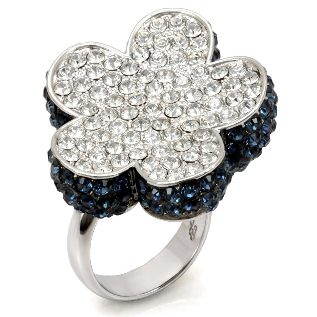 LO1745 - Rhodium + Ruthenium Brass Ring with Top Grade Crystal in Montana