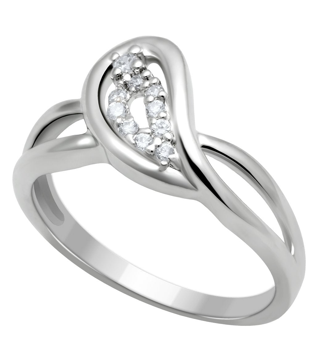 LO2051 - Rhodium Brass Ring with AAA Grade CZ in Clear