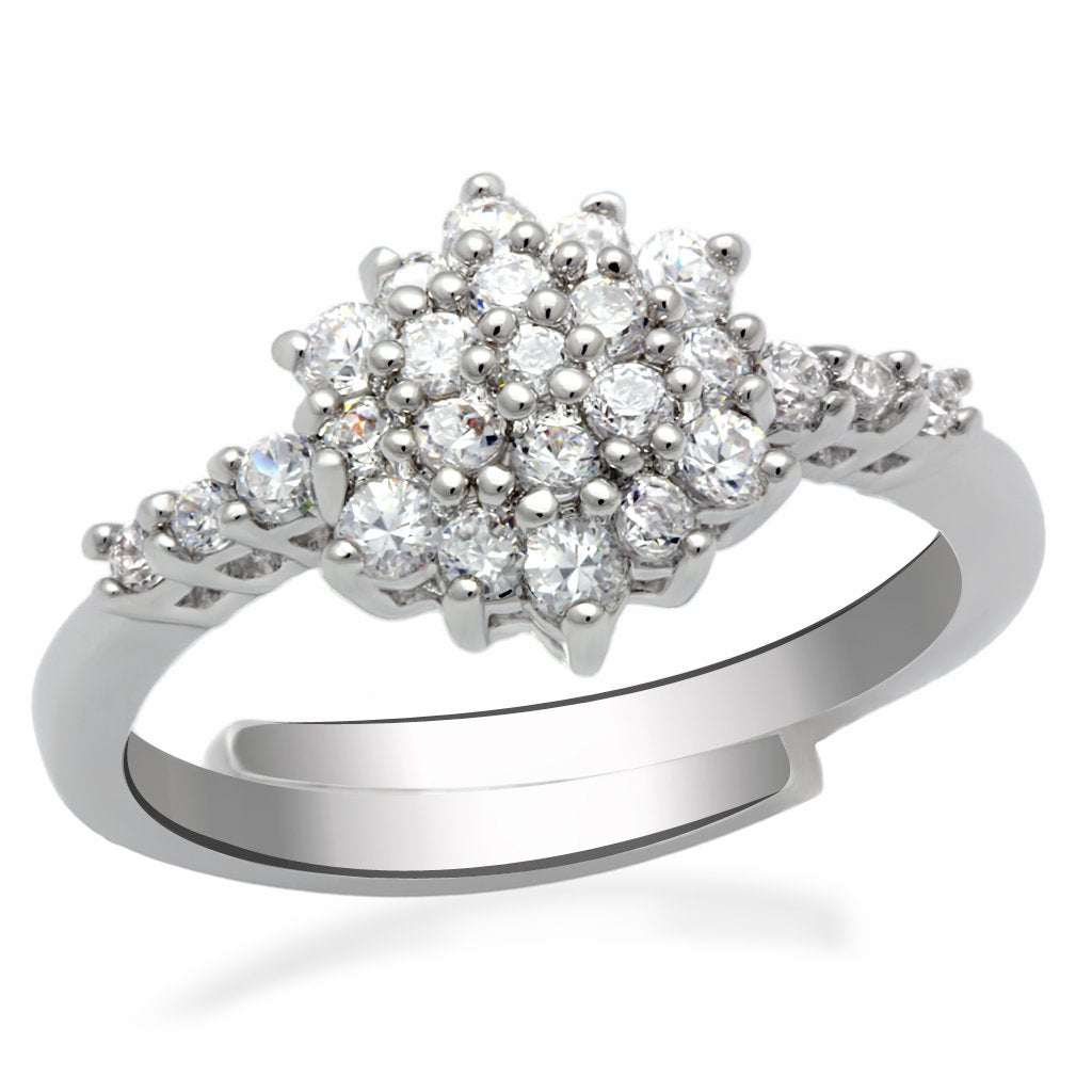 LO2052 - Rhodium Brass Ring with AAA Grade CZ in Clear