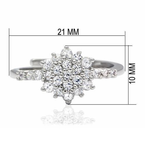 LO2052 - Rhodium Brass Ring with AAA Grade CZ in Clear