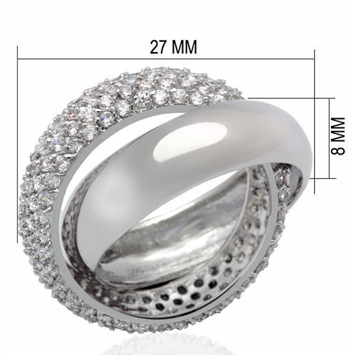 LO2055 - Rhodium Brass Ring with AAA Grade CZ in Clear