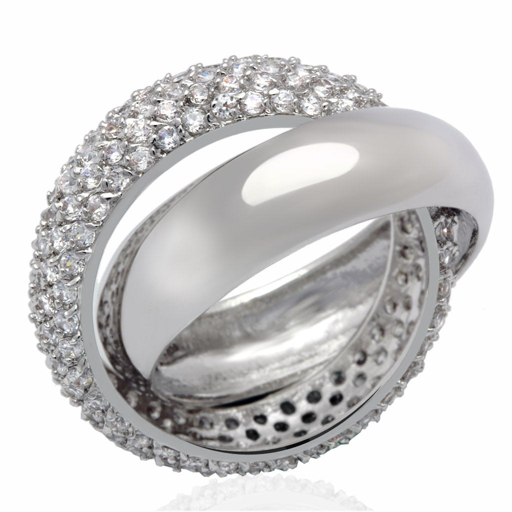 LO2055 - Rhodium Brass Ring with AAA Grade CZ in Clear