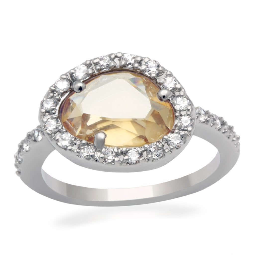 LO2060 - Rhodium Brass Ring with AAA Grade CZ in Champagne